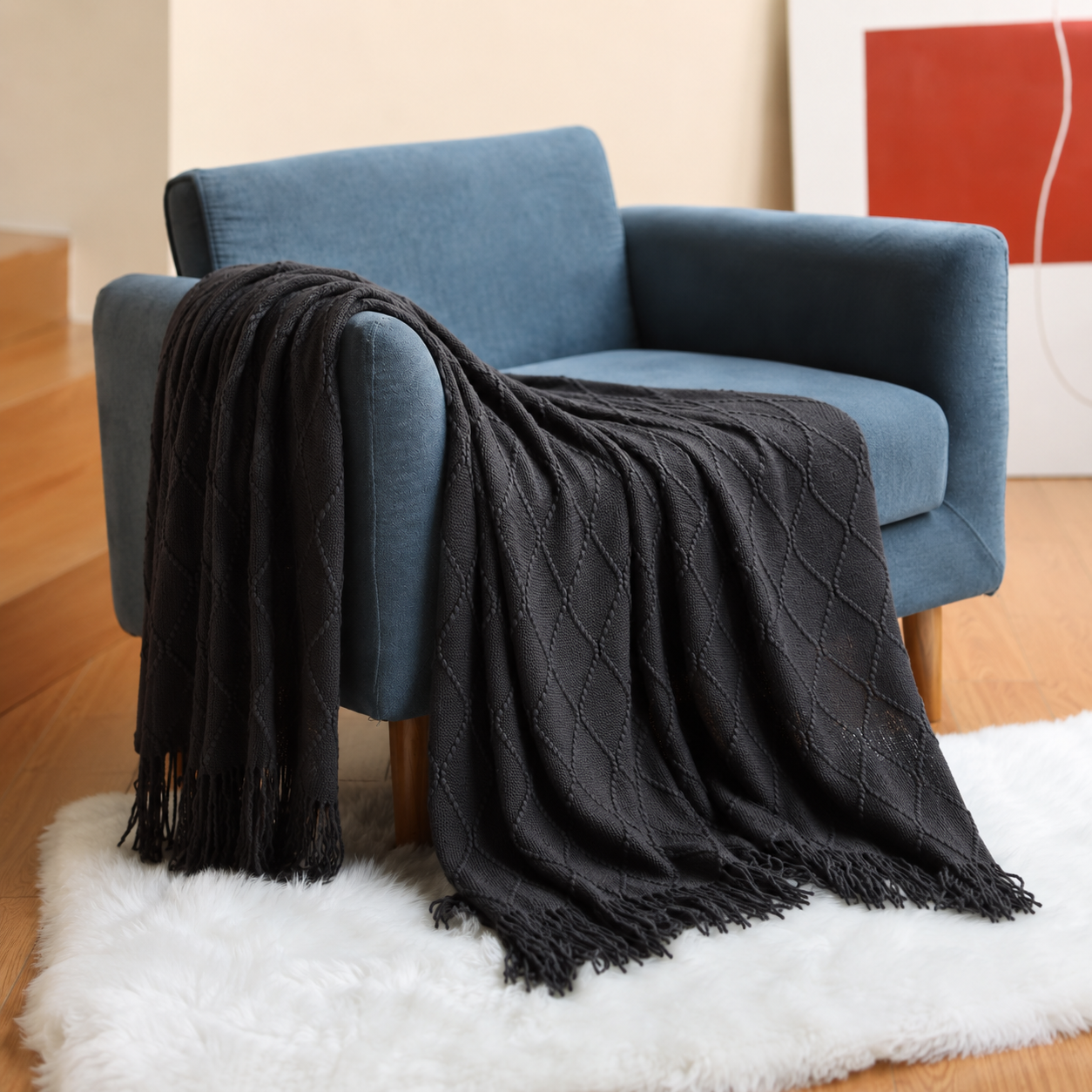 Charcoal Diamond Knit Throw Blanket