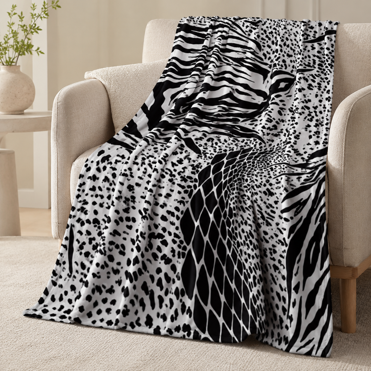 Monochrome Safari Print Throw