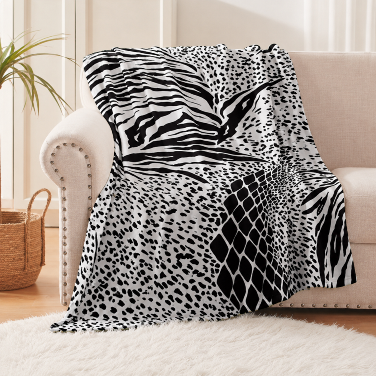 Monochrome Safari Print Throw
