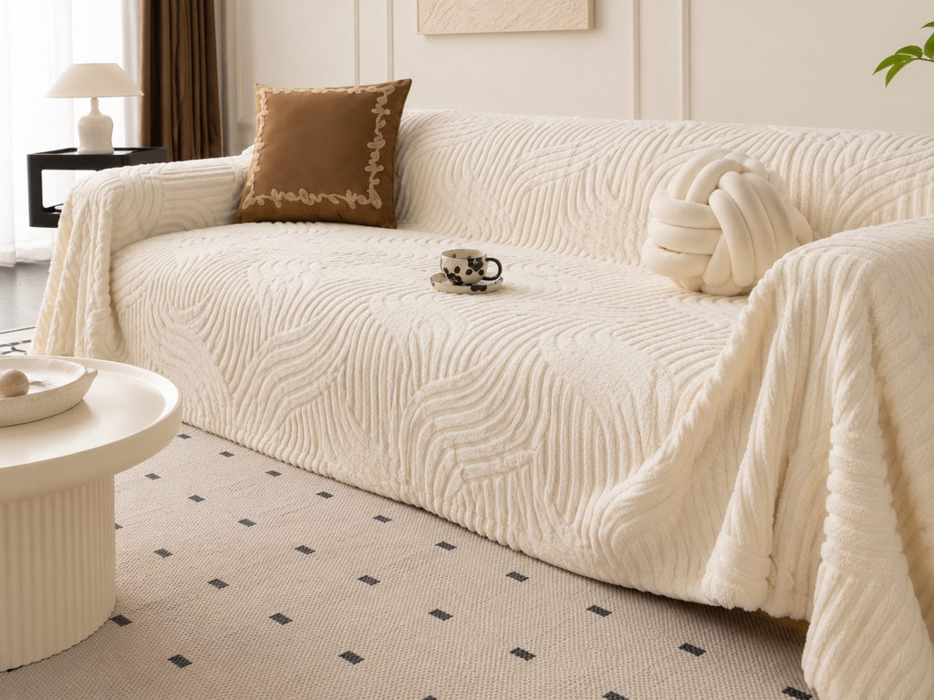 Ivory Wave Textured Sofa Throw
