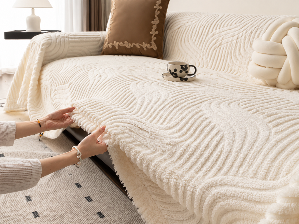 Ivory Wave Textured Sofa Throw