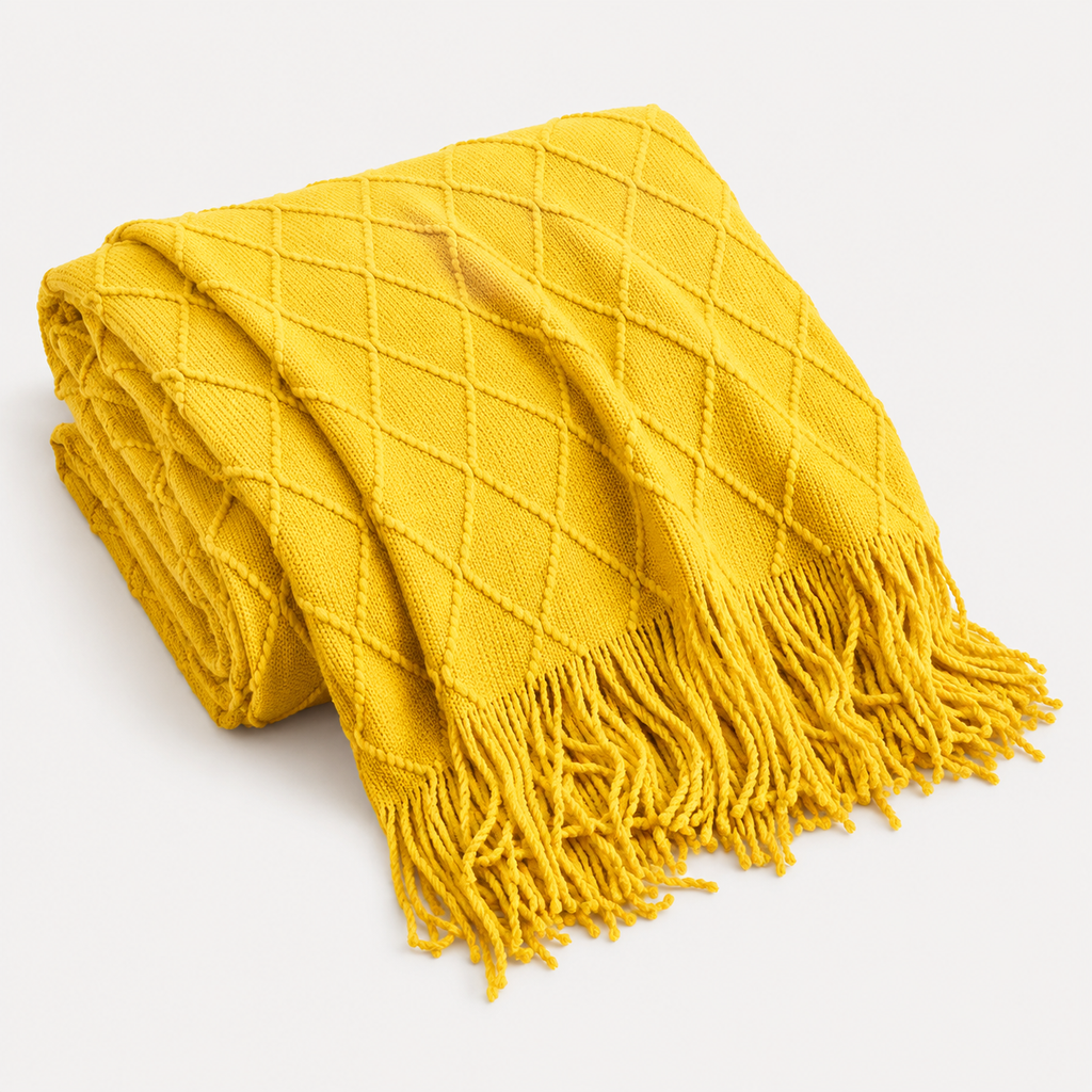 Mustard Diamond Knit Throw Blanket