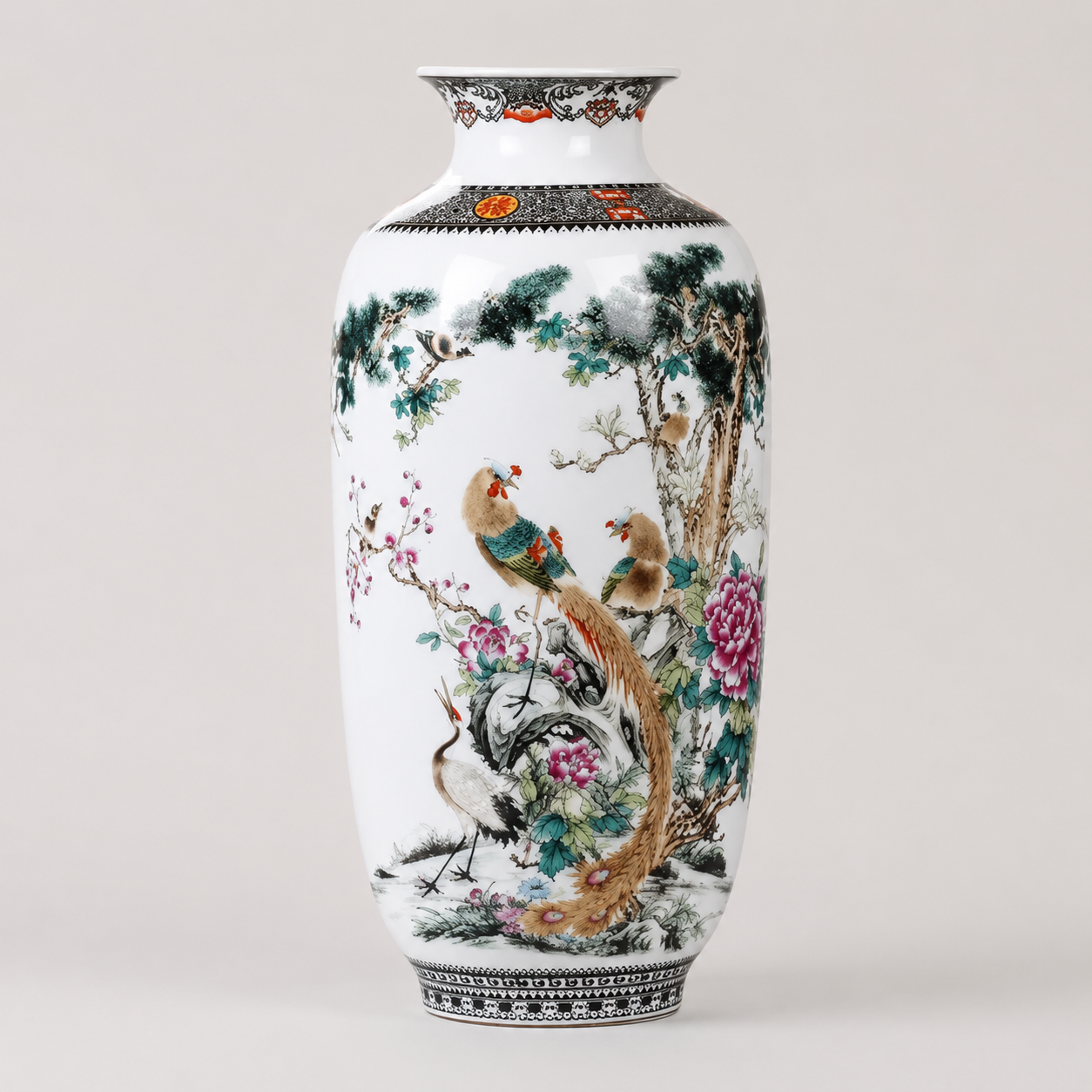 Porcelain Bird Floral Vase - Front