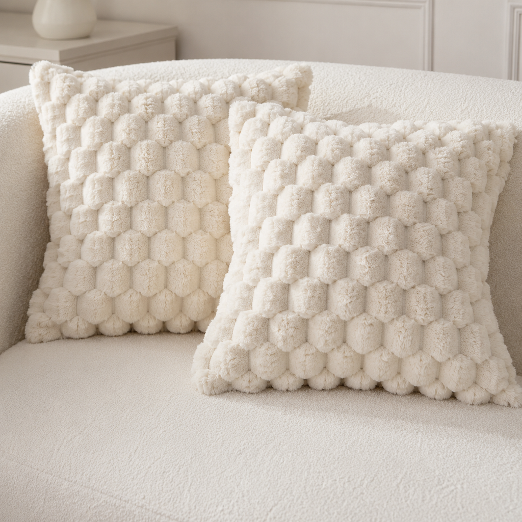 Ivory Plush Tufted Pillow Cover