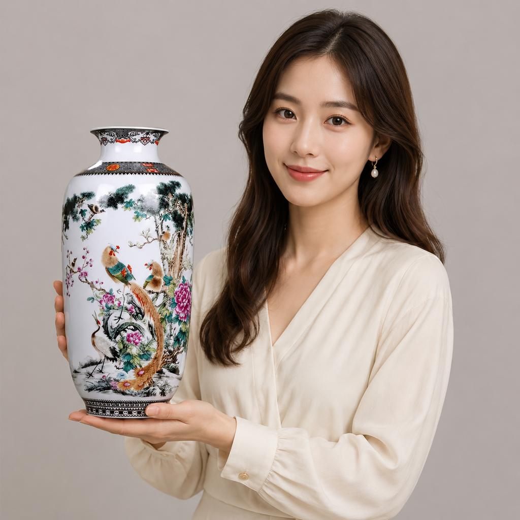 Porcelain Bird Floral Vase - Detail
