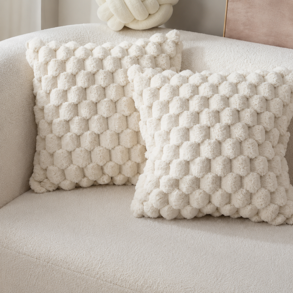 Ivory Plush Tufted Pillow Cover