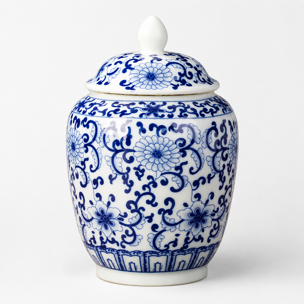 Blue White Porcelain Ginger Jar - Front