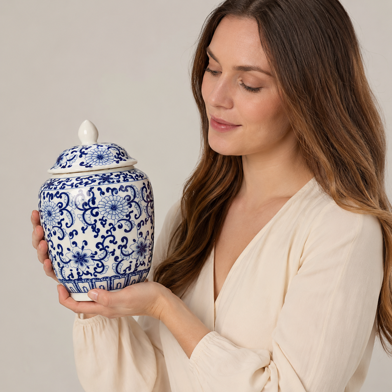 Blue White Porcelain Ginger Jar - Side