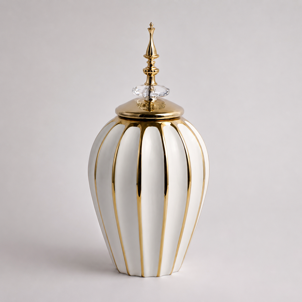 White Gold Decorative Ceramic Jar - Side