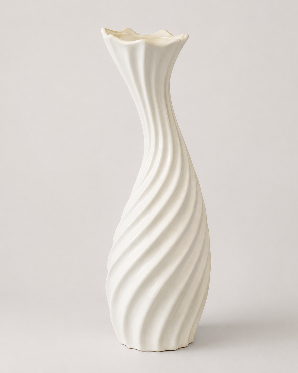 Ivory Spiral Ceramic Vase - Front