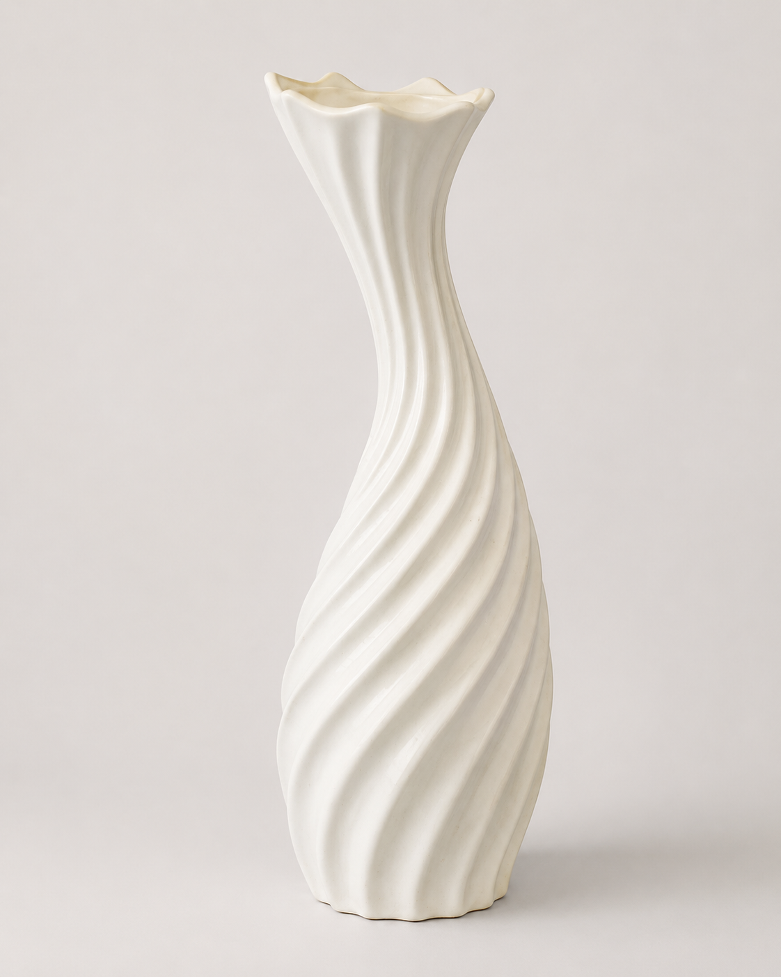 Ivory Spiral Ceramic Vase - Front