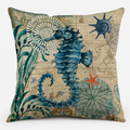 Vintage Seahorse Coastal Pillow Cover