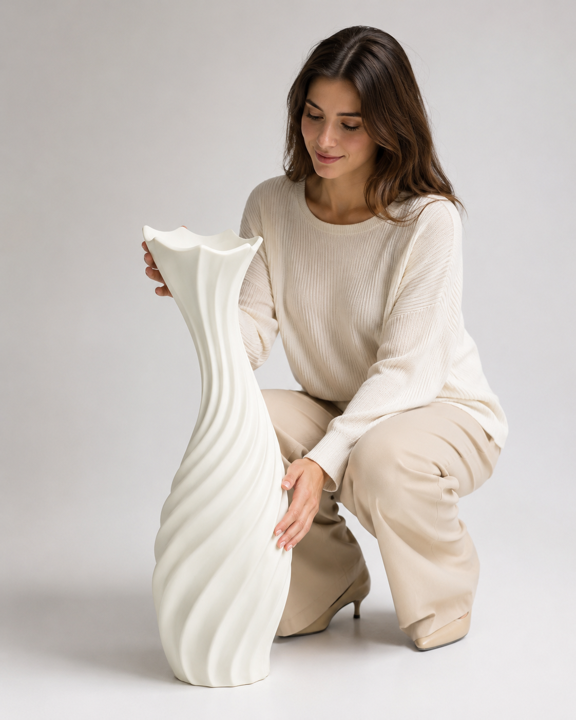 Ivory Spiral Ceramic Vase - Side