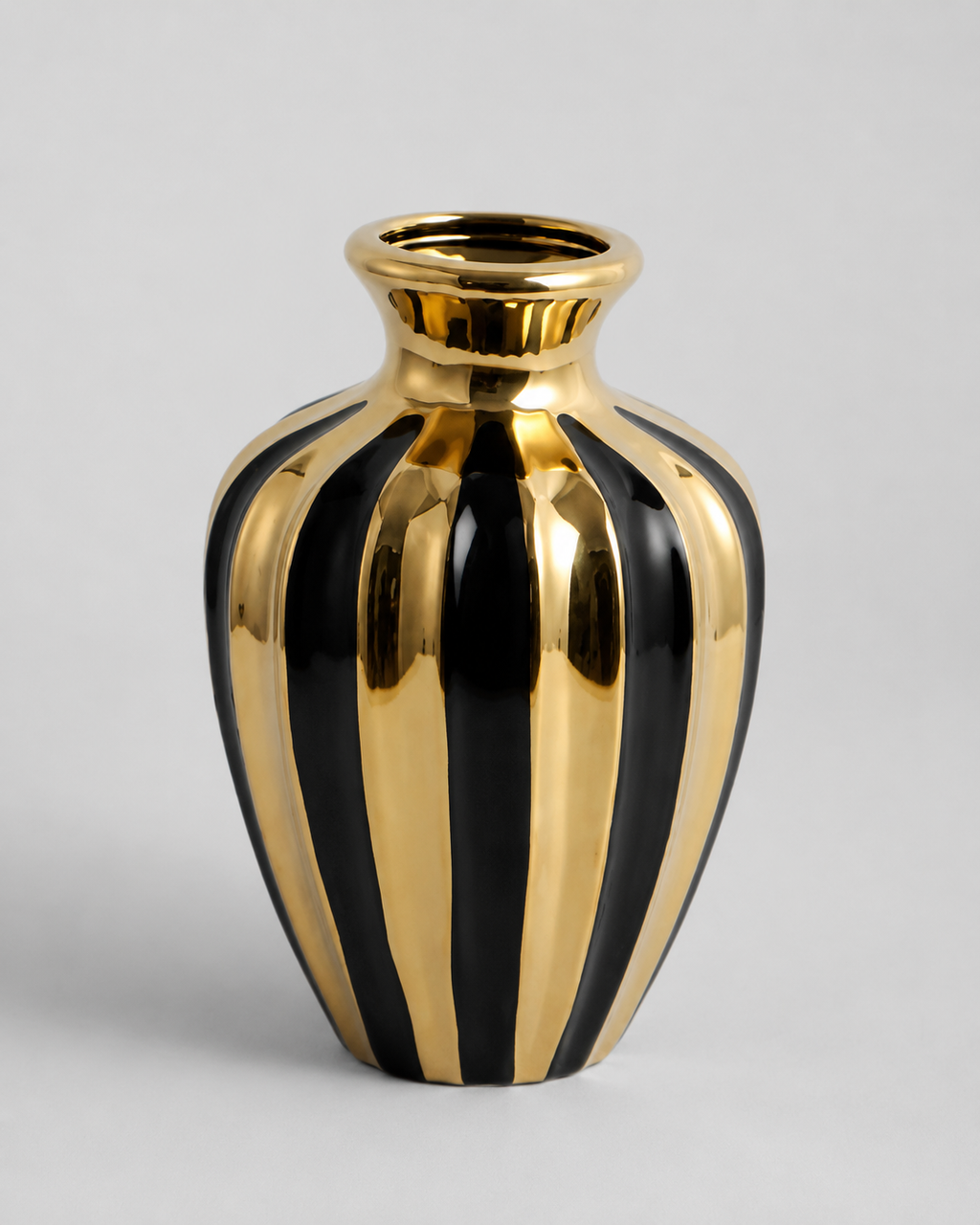 Gold Black Striped Decorative Vase - Front