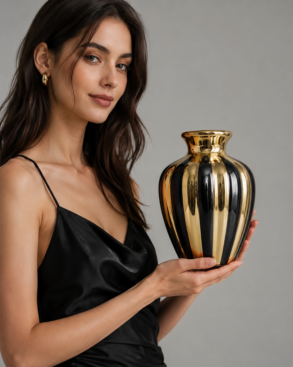 Gold Black Striped Decorative Vase - Side
