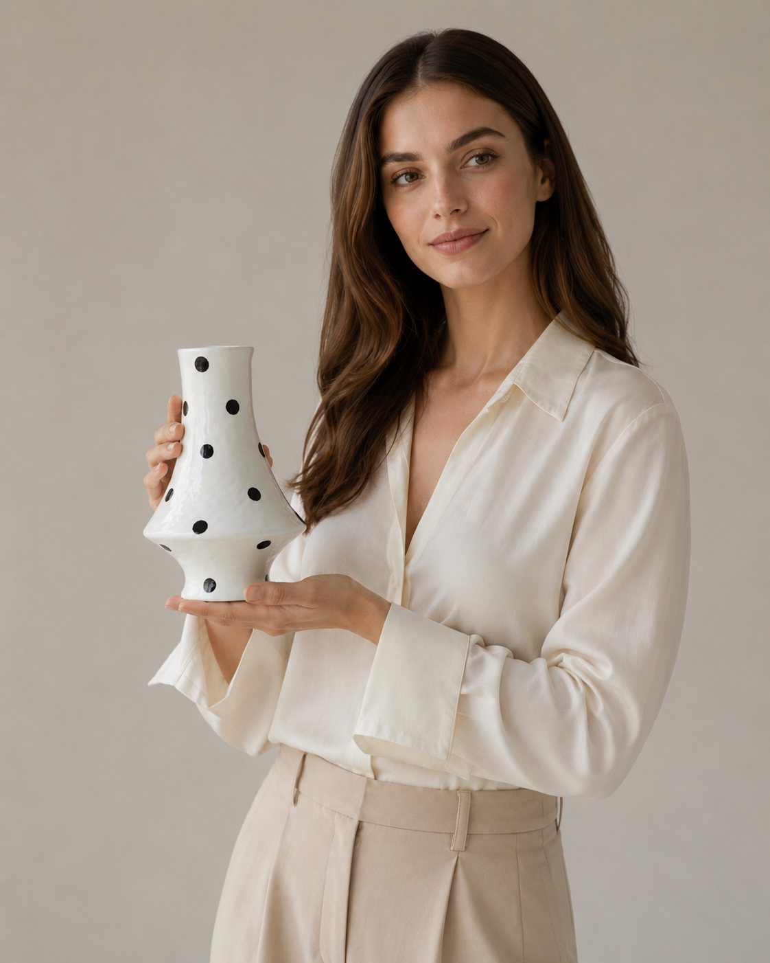 Polka Dot Sculptural Ceramic Vase - Front