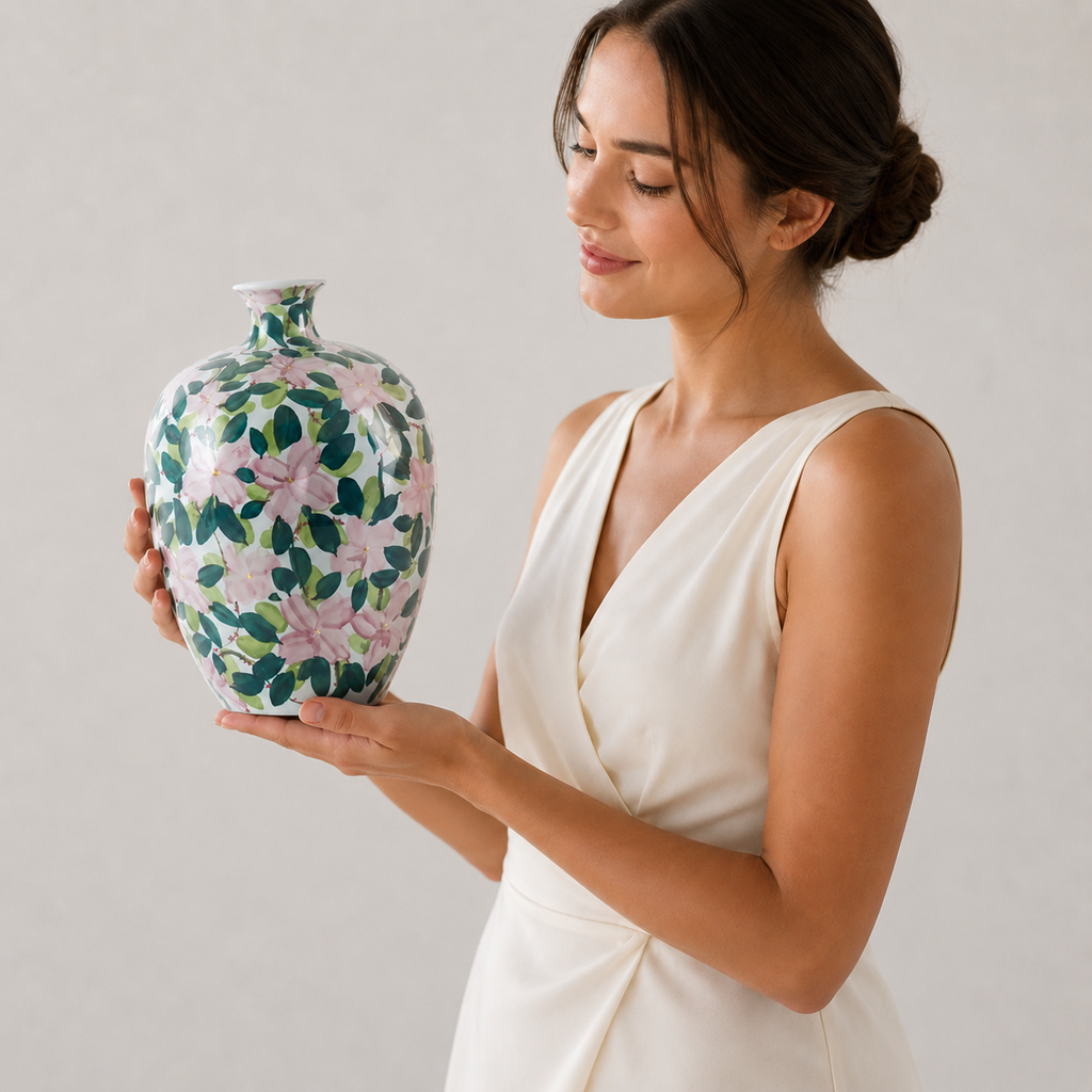Floral Ceramic Decorative Vase - Side