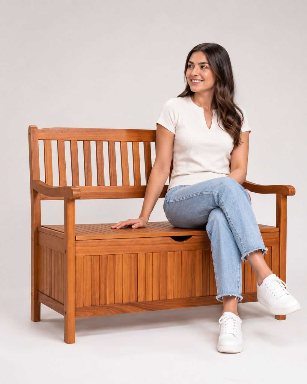 Wooden Outdoor Storage Bench - Side