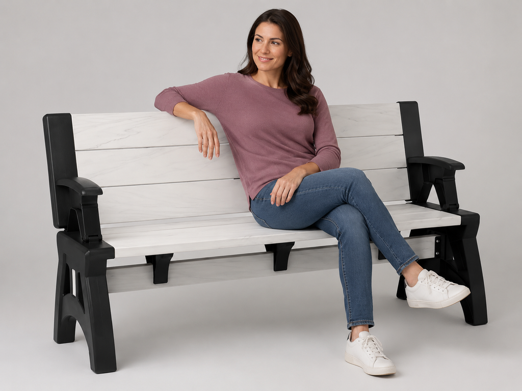 Marble-Look Outdoor Garden Bench - Front