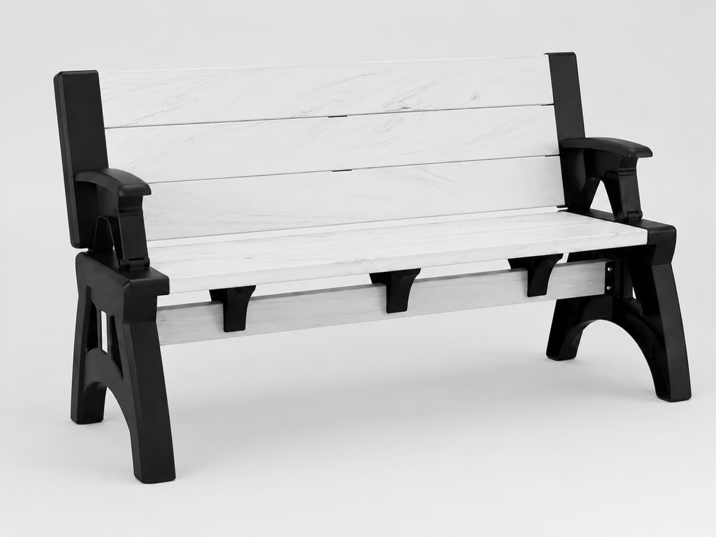 Marble-Look Outdoor Garden Bench - Side