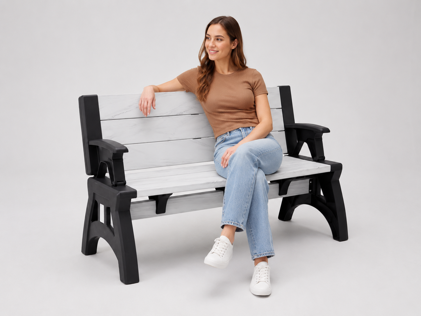 Marble-Look Outdoor Garden Bench - Detail
