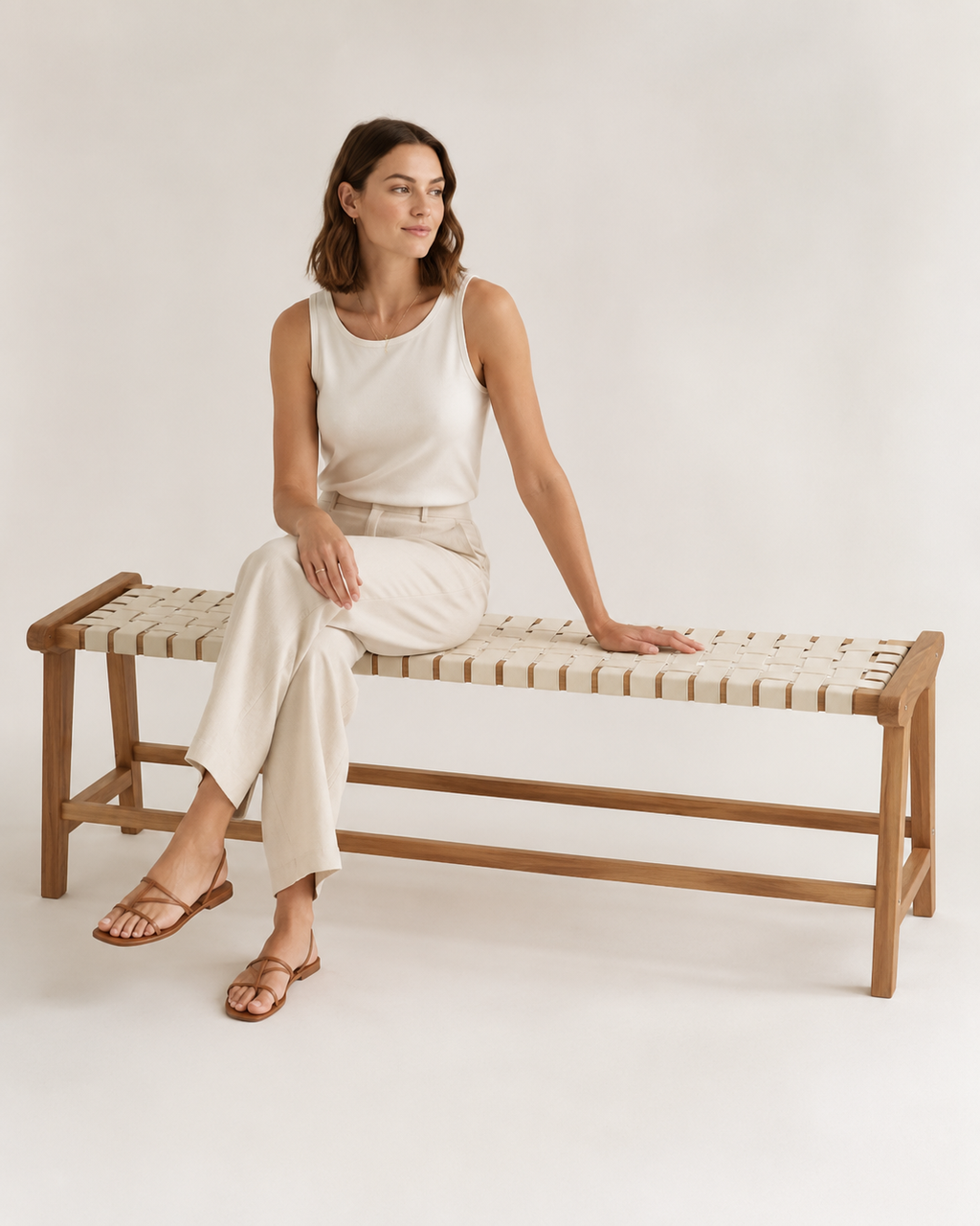 Woven Wood Accent Bench - Side