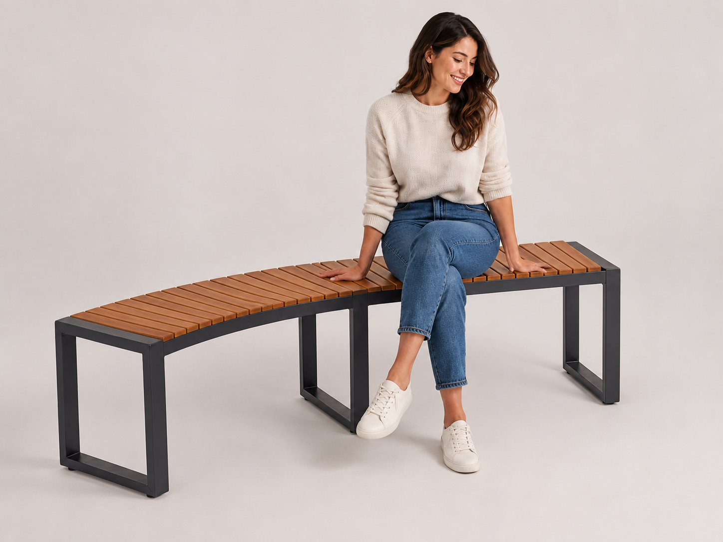 Curved Wood Slat Patio Bench - Front