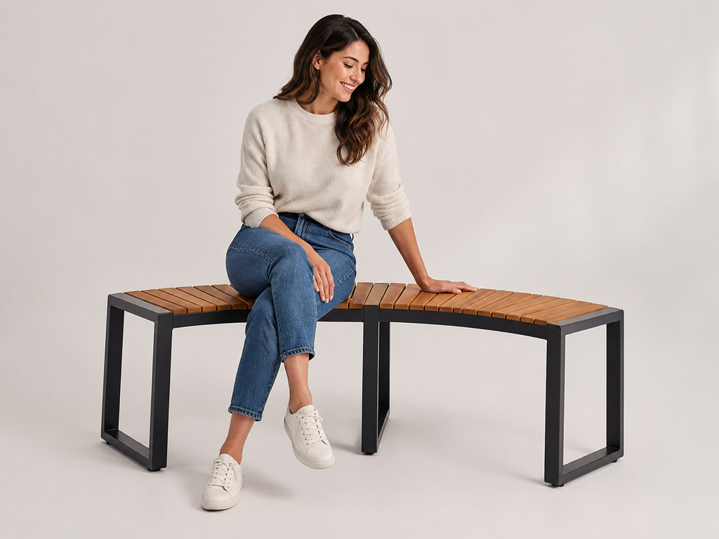 Curved Wood Slat Patio Bench - Side