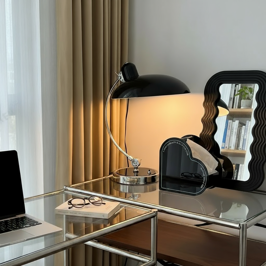 ScandiArc Table Lamp | Bauhaus-Inspired Curved Metal Design