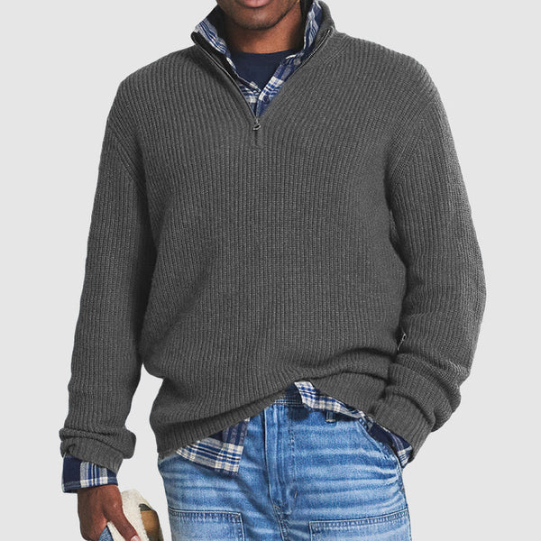 Men's Stylish Ribbed Knit Half-Zip Jumper - Comfortable Stand Collar & Long Sleeves for All-Day Wear