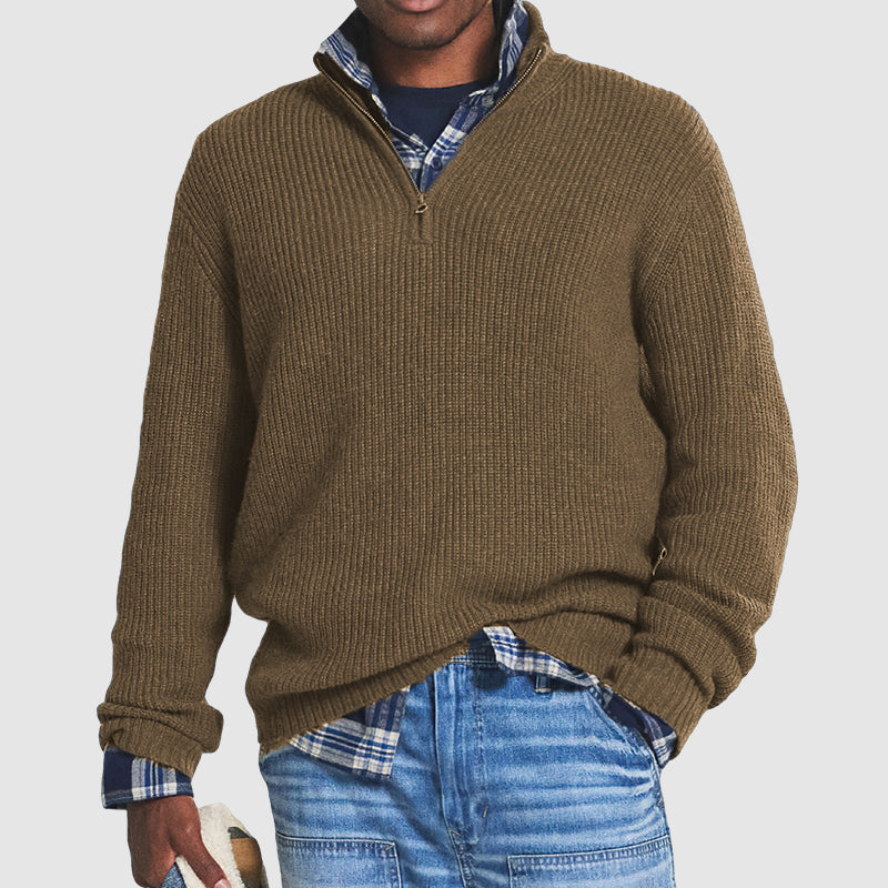 Men's Stylish Ribbed Knit Half-Zip Jumper - Comfortable Stand Collar & Long Sleeves for All-Day Wear