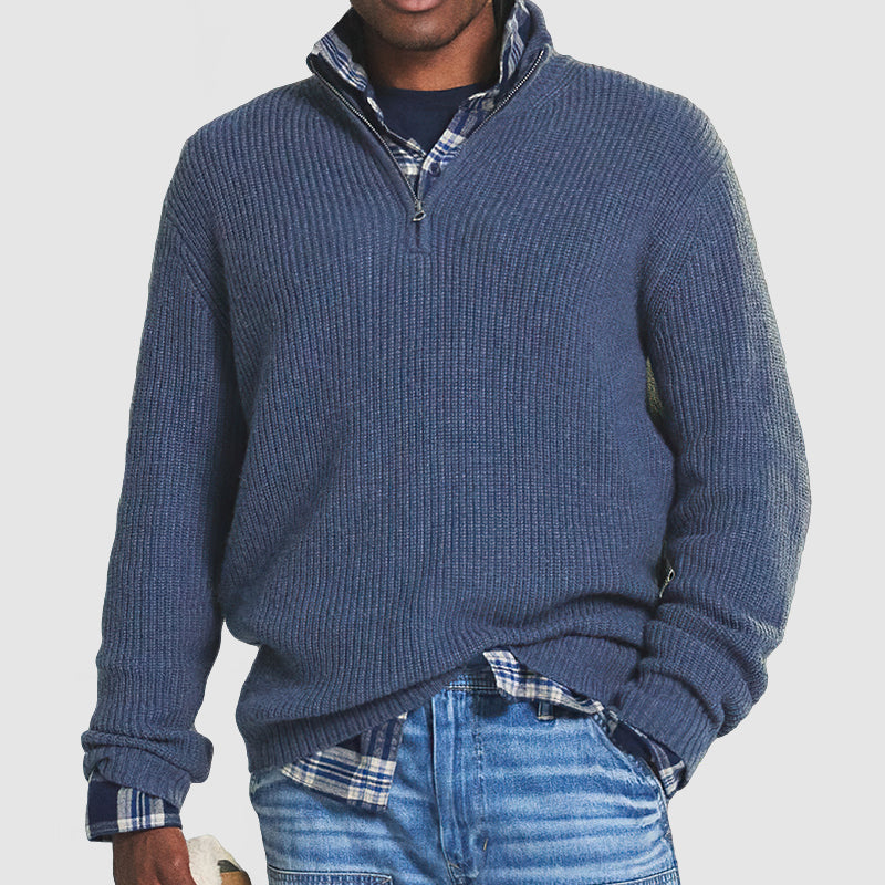 Men's Stylish Ribbed Knit Half-Zip Jumper - Comfortable Stand Collar & Long Sleeves for All-Day Wear