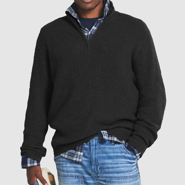 Men's Stylish Ribbed Knit Half-Zip Jumper - Comfortable Stand Collar & Long Sleeves for All-Day Wear
