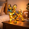 Colorful Dog Table Lamp Stained Glass LED Night Light Bedroom