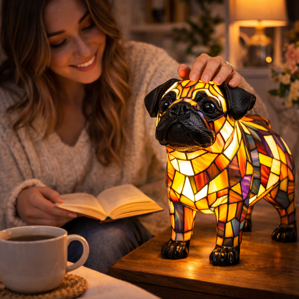 Colorful Dog Table Lamp Stained Glass LED Night Light Bedroom