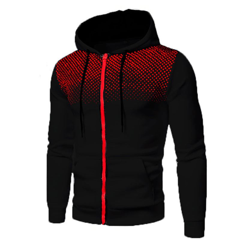 Men's Sporty Zip-Up Hoodie with Gradient Dot Print & Adjustable Drawstring - Ideal for Active Lifestyle & Fitness