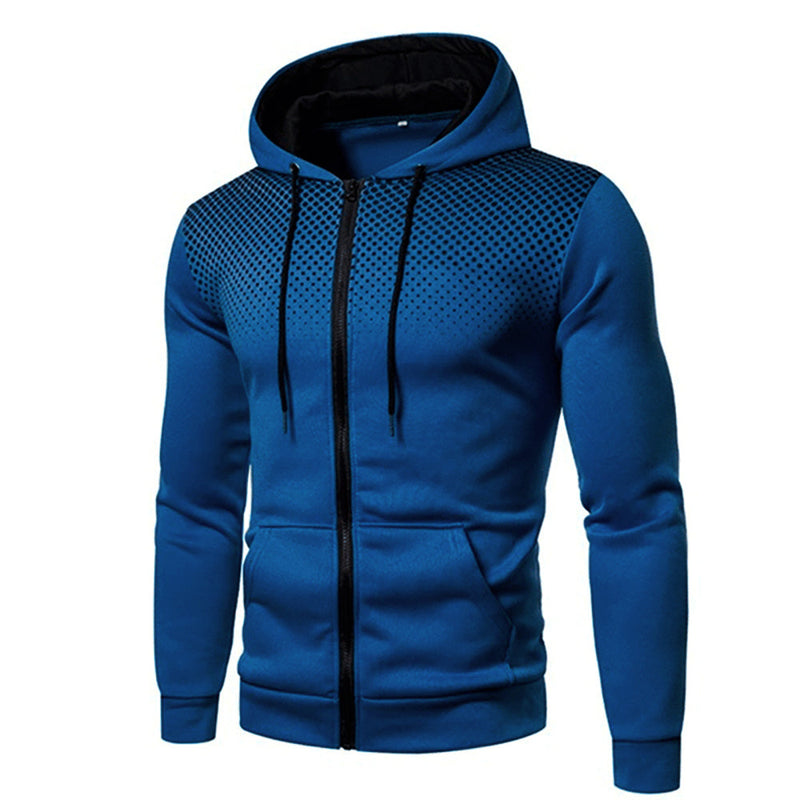 Men's Sporty Zip-Up Hoodie with Gradient Dot Print & Adjustable Drawstring - Ideal for Active Lifestyle & Fitness