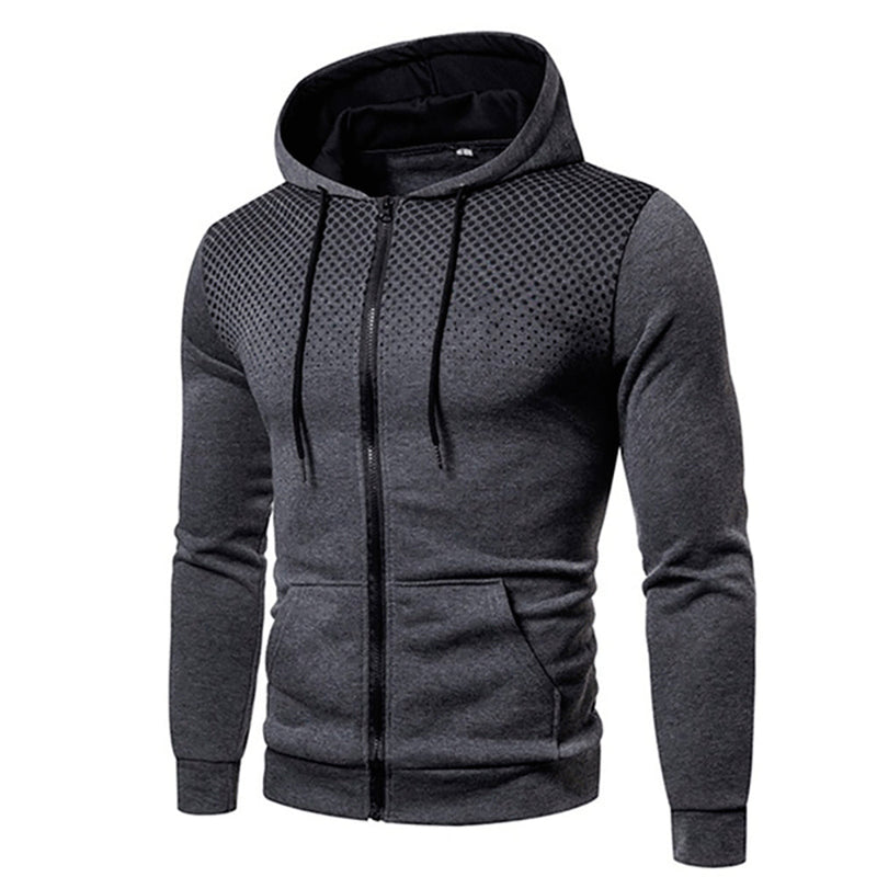 Men's Sporty Zip-Up Hoodie with Gradient Dot Print & Adjustable Drawstring - Ideal for Active Lifestyle & Fitness