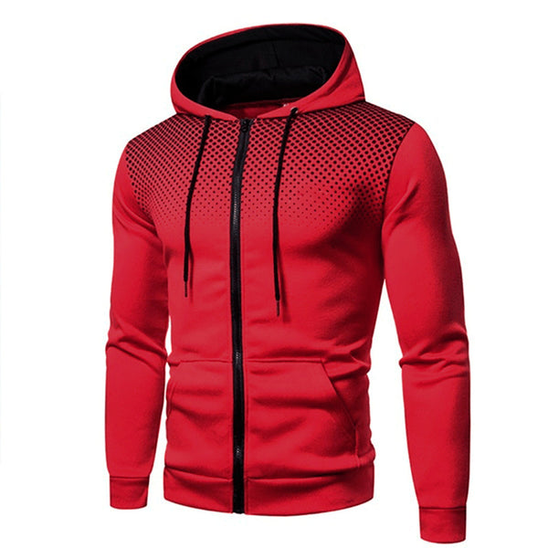 Men's Sporty Zip-Up Hoodie with Gradient Dot Print & Adjustable Drawstring - Ideal for Active Lifestyle & Fitness