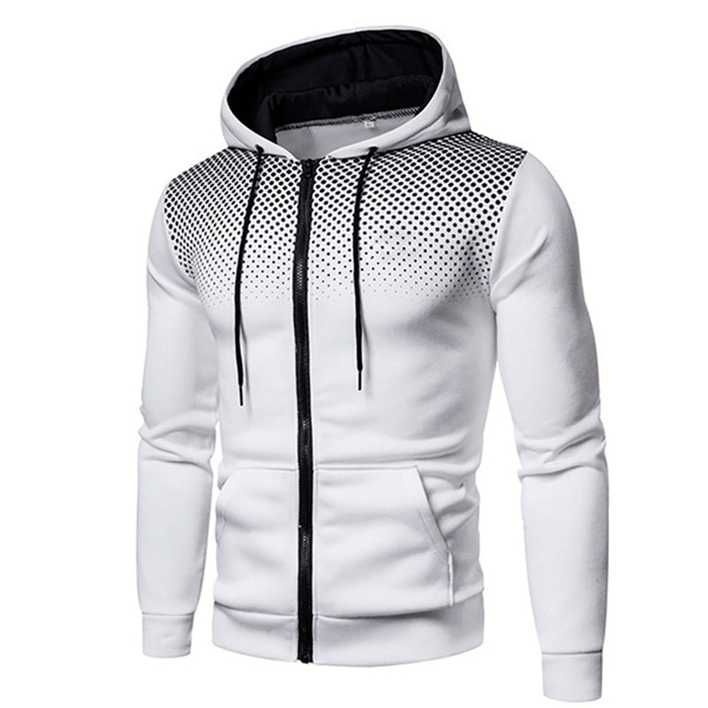 Men's Sporty Zip-Up Hoodie with Gradient Dot Print & Adjustable Drawstring - Ideal for Active Lifestyle & Fitness