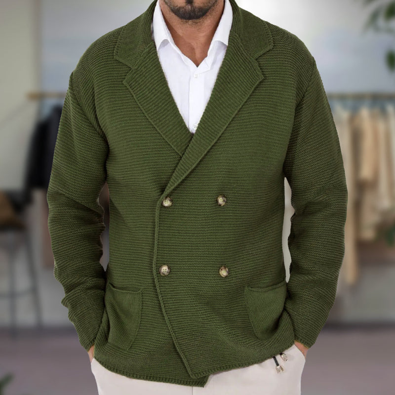Men's Double-Breasted Knit Cardigan with Blazer Lapel - Versatile & Stylish Outerwear for All Occasions | Comfortable Fashion Layering